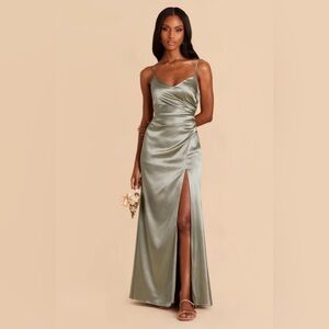 Birdie Grey Shiny Satin - Catherine Dress (Moss green)